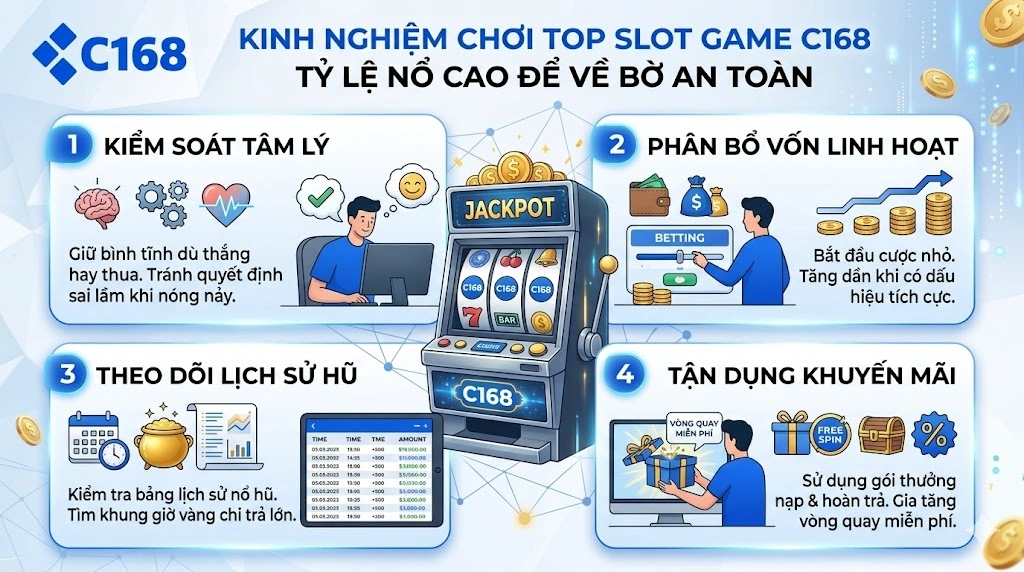 Top Slot Game C168 Tỷ Lệ Nổ Cao Dễ Trúng Jackpot 2 Kinh nghiệm chơi top slot game c168 tỷ lệ nổ cao để về bờ an toàn